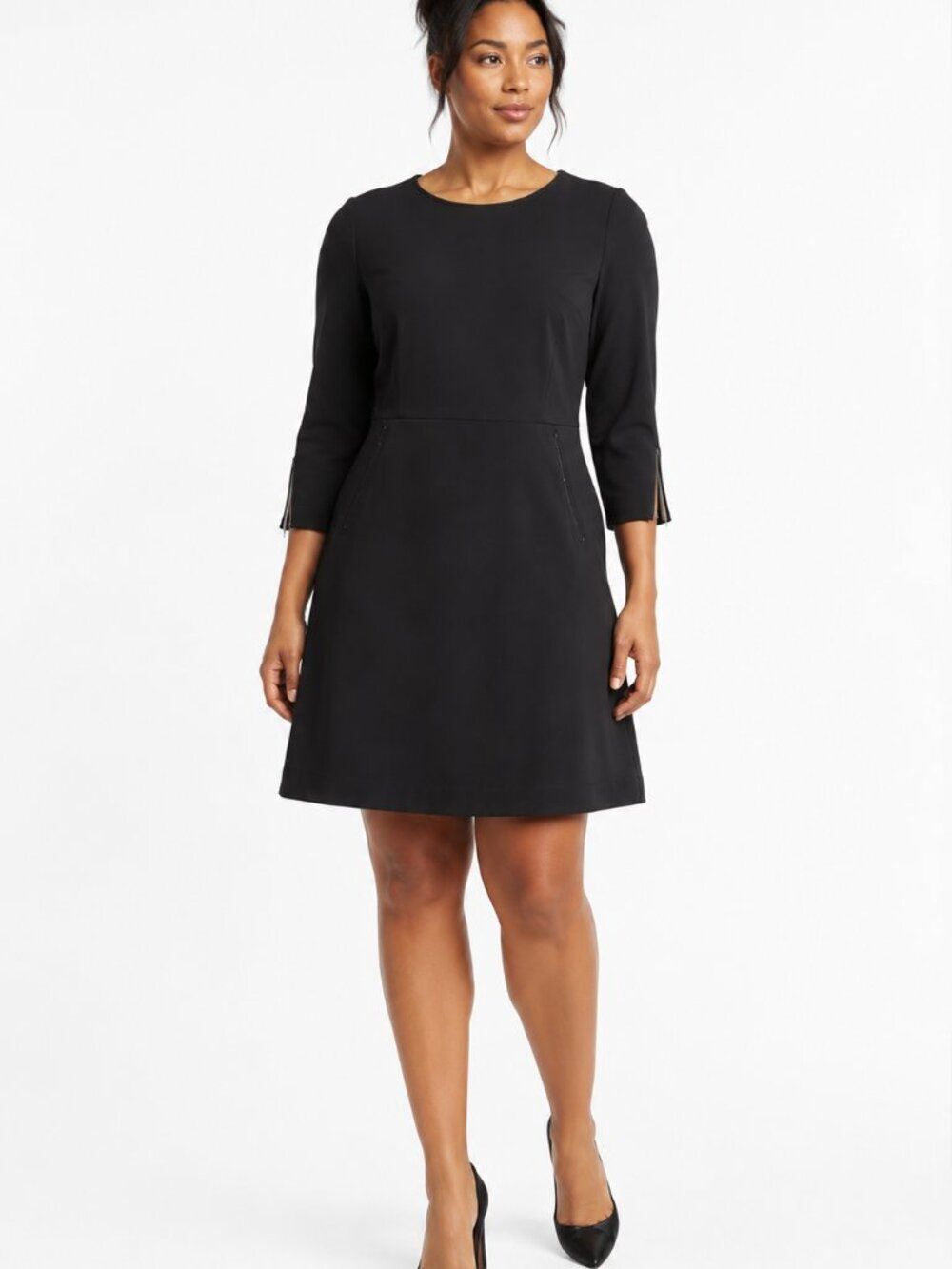 Spanx Women's Size XL Black Stretch Dress 3/4 Sleeve Zip Sleeve Work Career